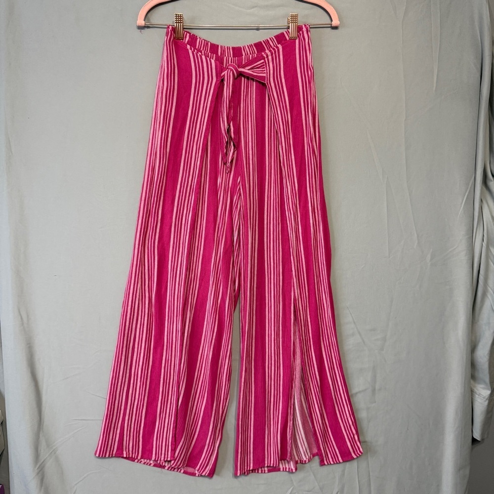 NoBo Womens Striped Wide-Leg Swim Cover Up Pants Size M Pink Split Leg Beach